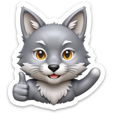 3D-style gray wolf or cat-like character emoji, ok expression with small thumbs up, clean and glossy, inspired by TenSquared logo sticker