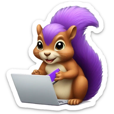 purple squirrel with a laptop and written Laptop sticker
