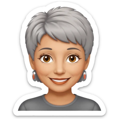 woman 50 years old, short grey fluffy cut hair, tannes skin and brown eyes sticker