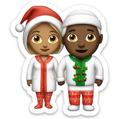 white couple in Christmas pajamas  sticker