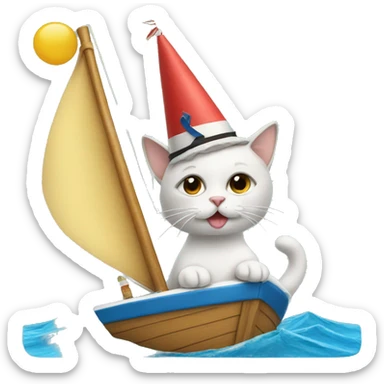 cat wearing a birthday hat on a sailboat sticker