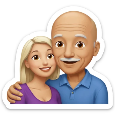 Older Bald Hispanic man kissing white dark blonde woman sticker