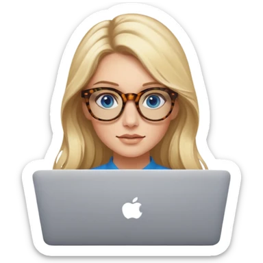  long blown out blonde hair woman blue eyes with tortoise shell print glasses on mac book  sticker