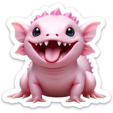Cinematic Cute Yawning Axolotl Portrait Emoji, Head tilted slightly with a dramatic, wide-open yawn, showcasing smooth, pale pink skin with softly drooping feathery gills, eyes barely open in drowsy contentment, Simplified yet irresistibly adorable features, highly detailed, glowing with a soft, cozy glow, high shine, relaxed yet expressive, stylized with a touch of whimsy, bright and endearing, soft glowing outline, capturing the essence of a sleepy yet affectionate aquatic creature, so drowsy it feels like it could stretch out of the screen and curl up for a nap! sticker