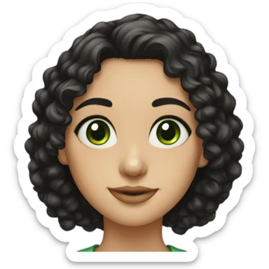 Portrait of a young woman with black curly hair and green eyes sticker
