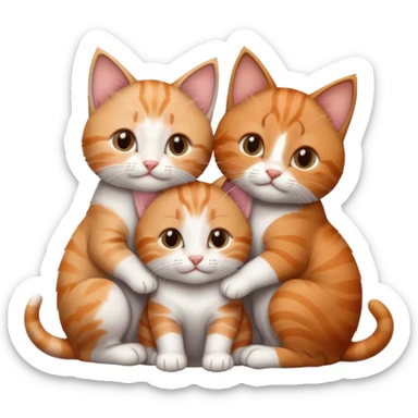 3 kittens cuddling together all different colours, the first one is grey and white, the second is ginger and white and the third is brown tabby and white sticker