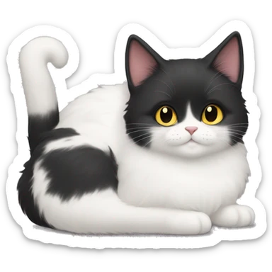 Short hair black cat and fluffy long hair chubby white cat  sticker