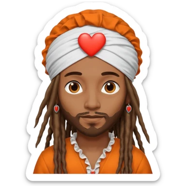 Brownskin man with long dreadlocks orange shirt add white ruffled turban with heart eyes sticker