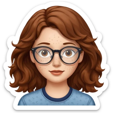 White girl with wavy brown hair and glasses sticker