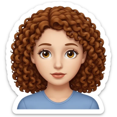 A white woman with brown curly hair and black eyes sticker