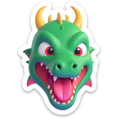 face of a cute fitness dragon coach, 3D emoji style, playful expression, tongue out sticker