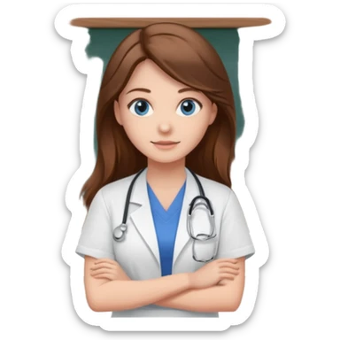 university classroom that says Mental Health Nursing on the blackboard with a pretty female nursing student with long brown hair, blue eyes sticker