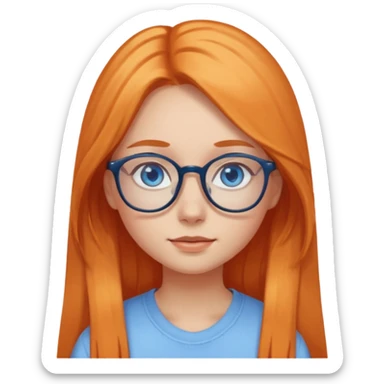 a girl with blue eyes, glasses and light orange long hair sticker