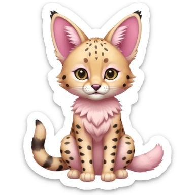 Whitish pastel-rosy-pink cute elegant furry kawaii Serval, full body sticker