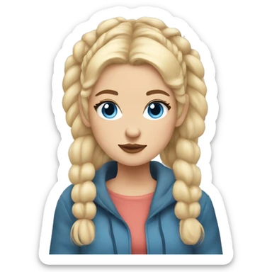 Girl, cozy, half up blonde hair with space buns, blue eyes, blanked sticker