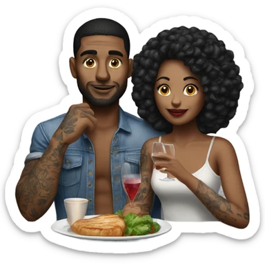 Romantic dinner date with hyper Realistic slightly tattooed model couple  sticker