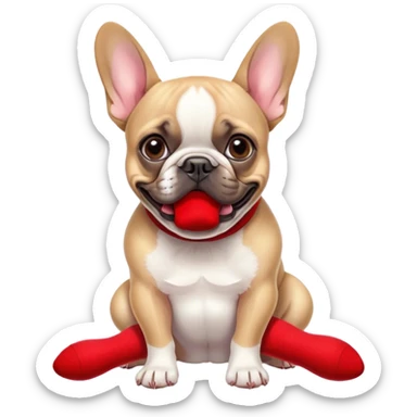 Bouledogue français eating a red sock  sticker