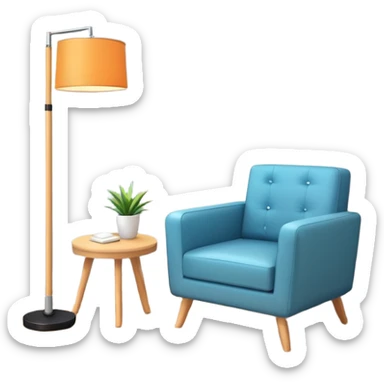 isometric corner of hotel room with floor lamp and modern armchair sticker
