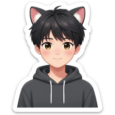 Gorgeous romantic anime style Asian shojo guy with cat ears and blushing face and hoodie aesthetic trending style outside sticker