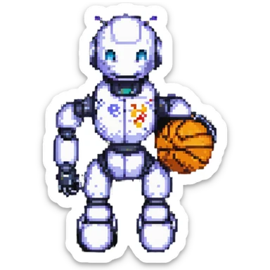 a basketball robot, pixel art style sticker