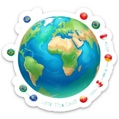 Create a realistic emoji of multiple languages shown by text flying around a earth ball  sticker