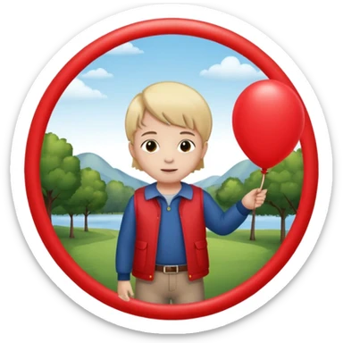 Child + balloon, Park Visitor, with park background, cicrle style frame. sticker