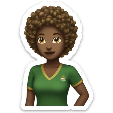 Black lady in NSU green and gold shirt and short brown curly hair sticker
