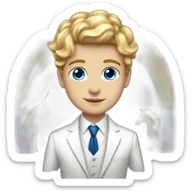 Posh-boy-with-white-suit-and-blue-eyes-and-rainbow-unicorn sticker