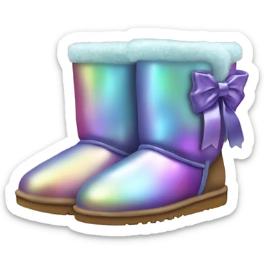 Pair of iridescent Ugg fur boots with ribbon bows. sticker