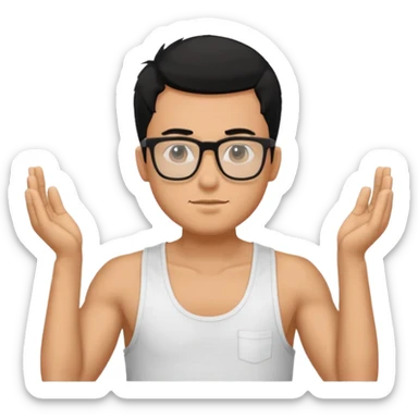 portrait of man, wearing a tank top, square glasses, black hair sticker