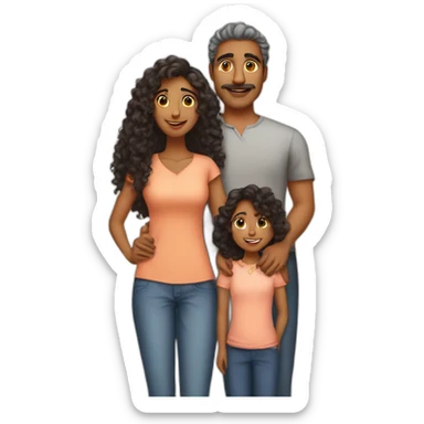 indian family with one dad straight hair one mom and one daughter curly hair sticker