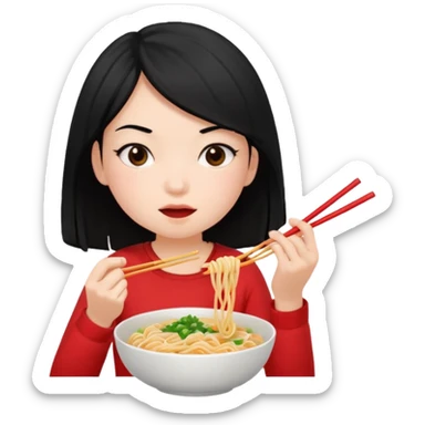 girl with black hair in 收人头、 eating noodles sticker