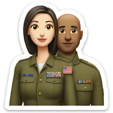 Bald man in military and his young brunette girlfriend  sticker