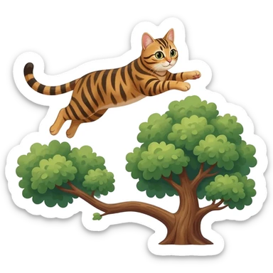 cat leaping from high tree sticker