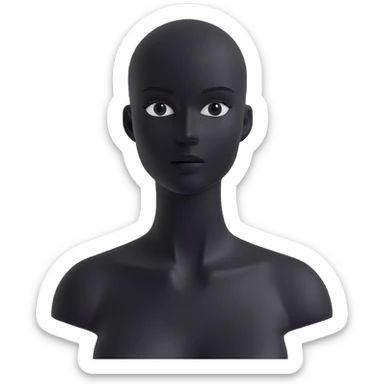 Matte black mannequin in the style of a default avatar. Monochrome with no lines. Minimalistic flat vector icon, iOS style, thin black contour on white. Completely black eyes are not just pupils sticker