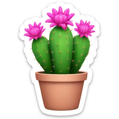 Cactus with pink flowers in a pot sticker