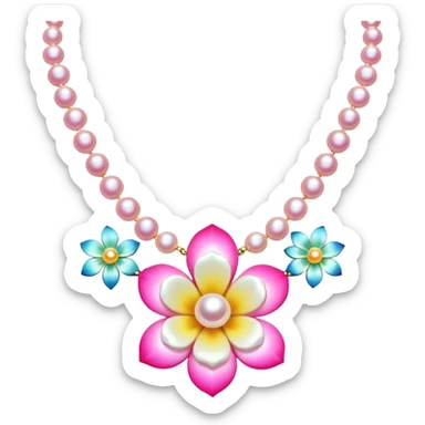 bright pink pearl necklace with mini flower in middle sticker