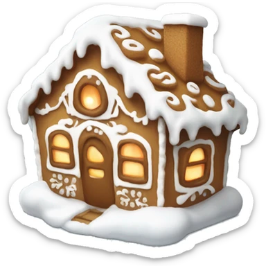 A cute little white and glowing gingerbread house with snow in the top sticker