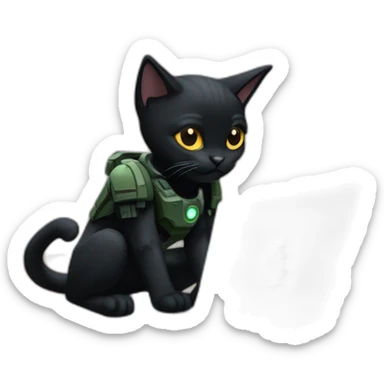 black cat typing on a Mac laptop inspiration Halo master chief sticker