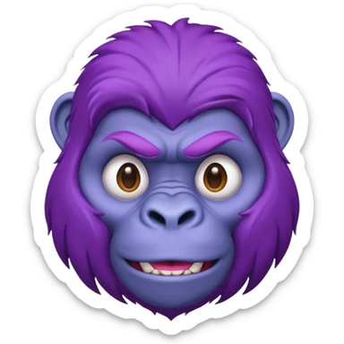purple haired gorilla head, apple style emoji, no text sticker