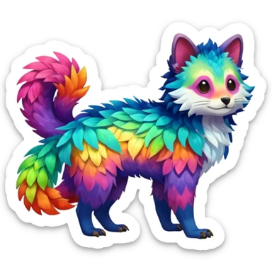 Colorful tropical exotic shiny beautiful fantasy-Trico-Cacomistle-oncilla-animal-Fakémon-hybrid-fursona (full body) sticker