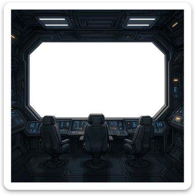 a sophisticated starcruiser command deck viewing port, the viewscreen is alpha-transparent sticker
