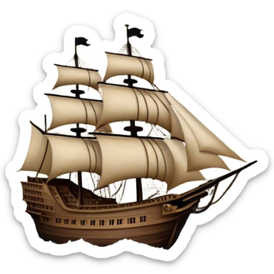 Reading Fiction: a sailing ship made of book pages floating on waves, with swashbuckling musketeers on horseback and a detective silhouette resembling Sherlock Holmes in the background. The icon should capture the adventurous and romantic spirit of classic literature. Transparent background. sticker