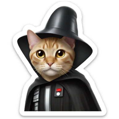 cat wearing a birthday hat and a darth  vader costume sticker