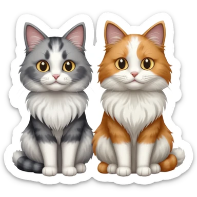 a realistic looking very fluffy grey and white cat sitting next to another cat sticker