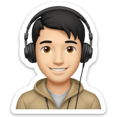 light black hair man with headphones sticker