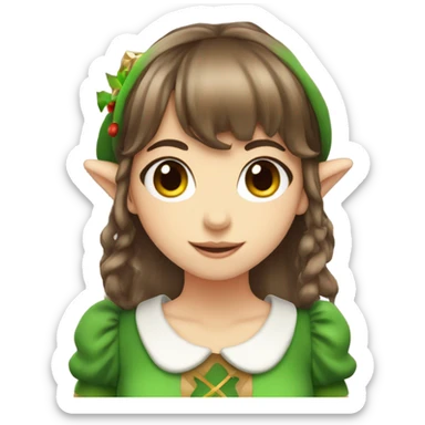 Pretty anime Christmas elf girl with brown hair and bangs  sticker