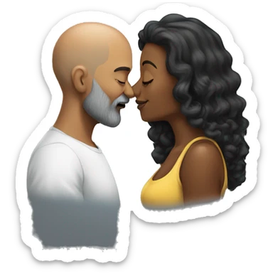 Bald and gray beard man kisses black long hair woman sticker