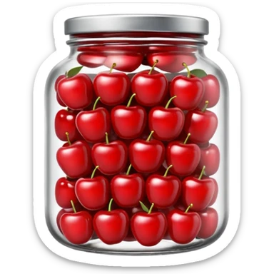 Realistic glass jar with silver metallic lid filled with maraschino cherries inside of it. sticker
