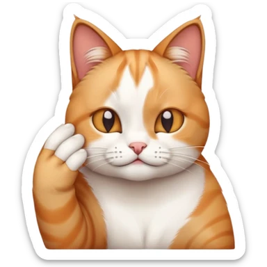Cute emoji of a white and ginger cat facepalming. Cartoon style, one paw on forehead, exasperated expression. Transparent background. sticker
